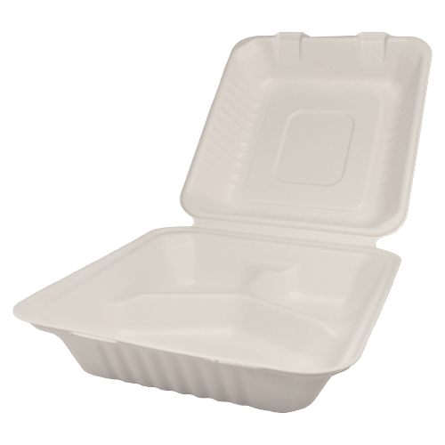 Eco Friendly 9 x 9 x 3 Compostable 3-Compartment Takeout Container -  200/Case